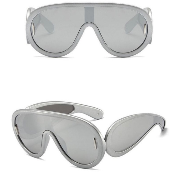 Women's Fashion Big Siamese Lenses Trendy Oversized Gray Round Frame Sunglasses - Picture 3 of 5